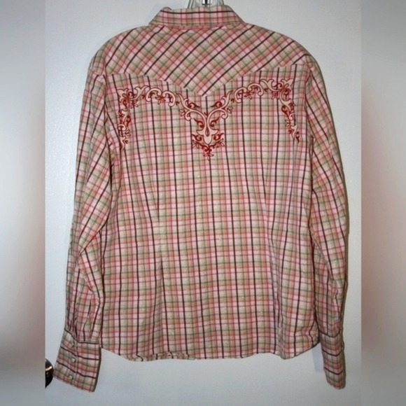 Panhandle Slim Pearl Snap cotton Button Down Large red gold neutrals - Picture 2 of 6